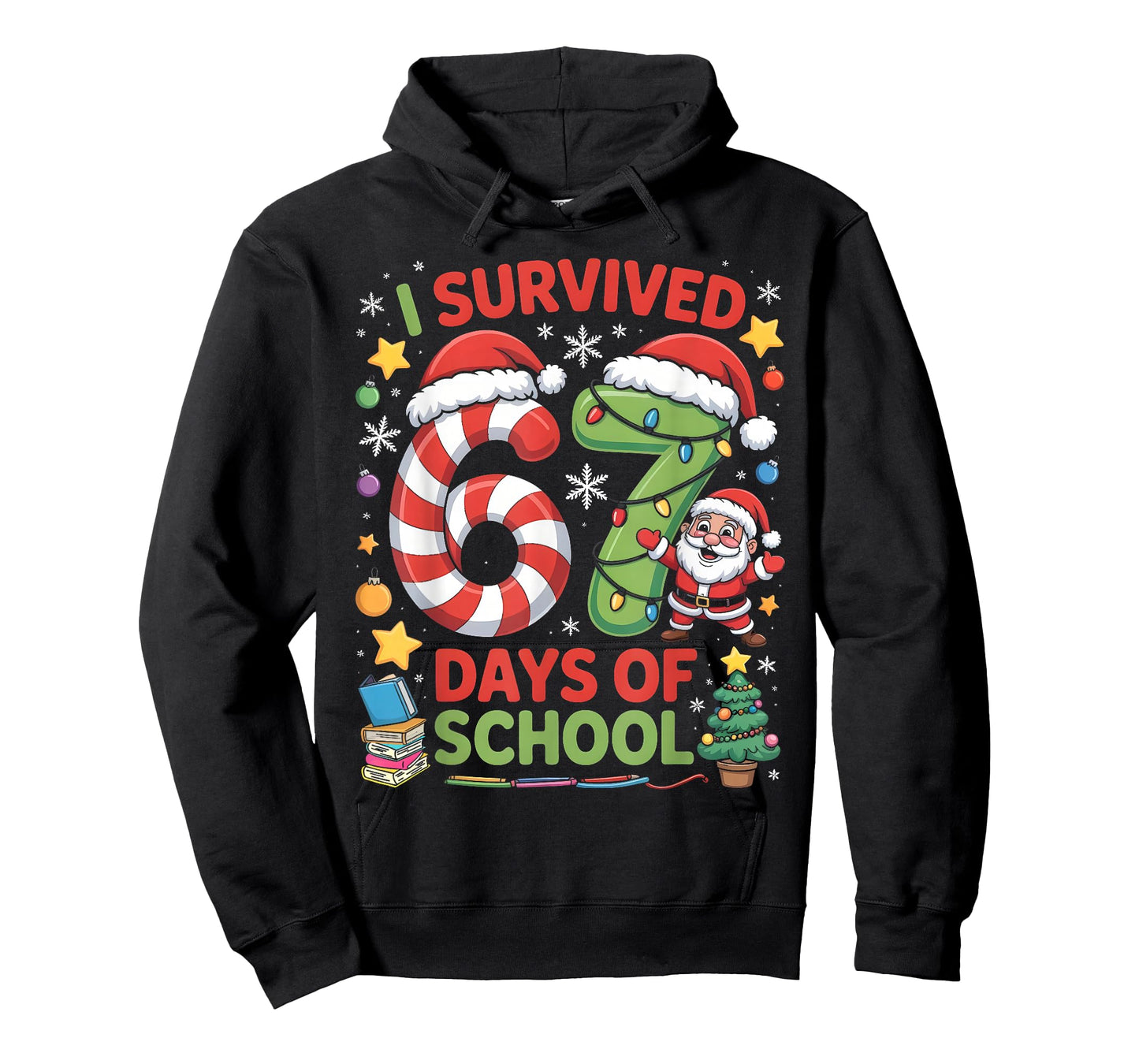 I Survived 67 Days of School Christmas Candy Cane Six Seven T-Shirt