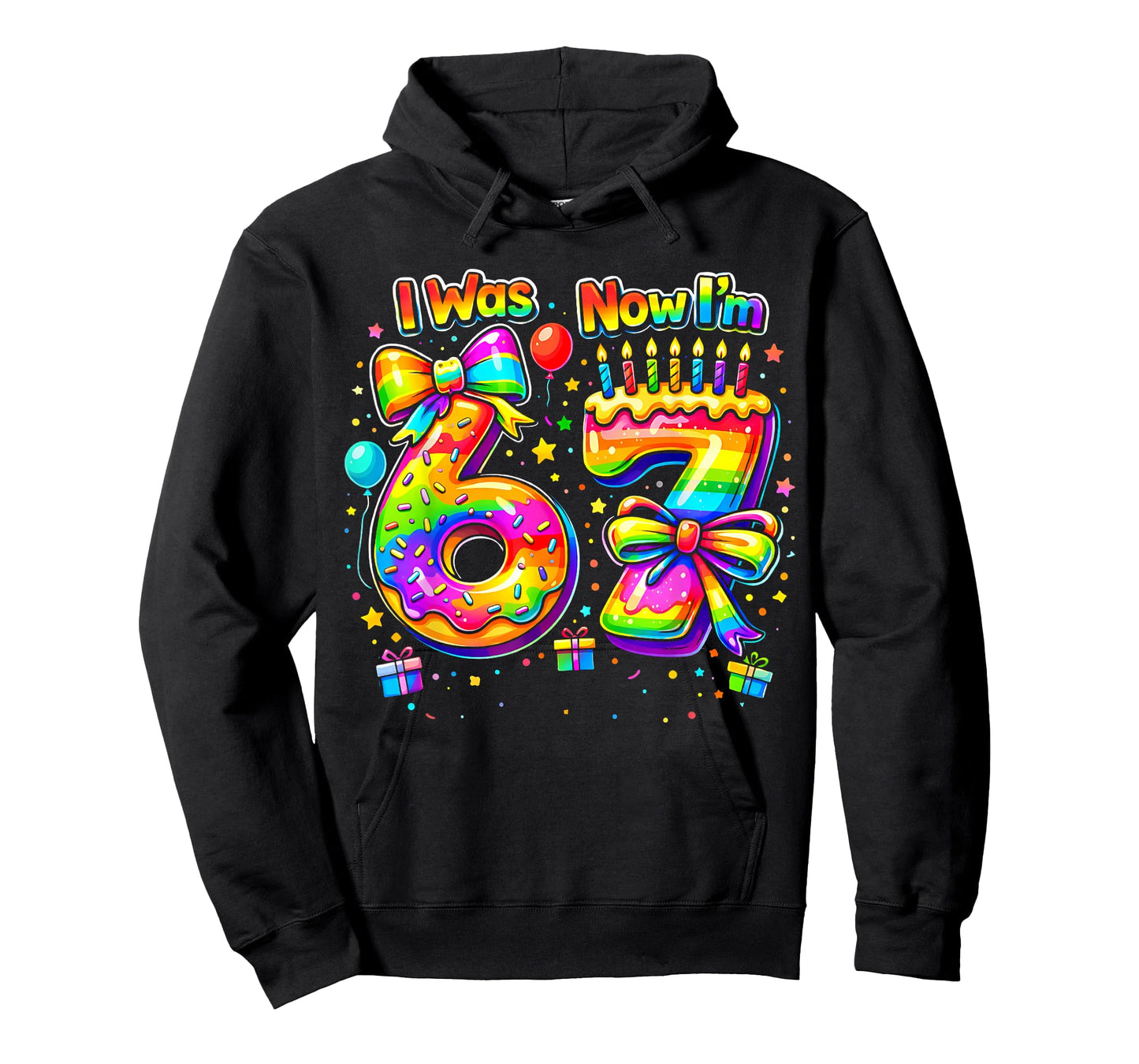 7th Birthday Girls I was 6 Now I'm 7 Years Old Kids Rainbow T-Shirt