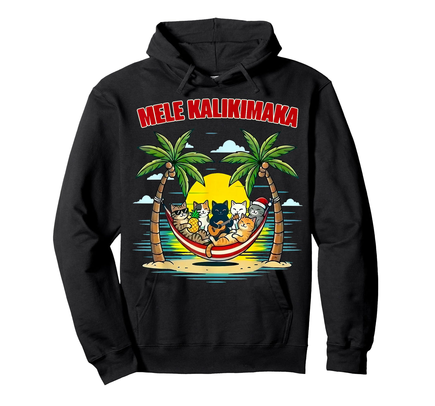 Funny Hawaiian Mele Kalikimaka Cats Celebrating Christmas T-Shirt