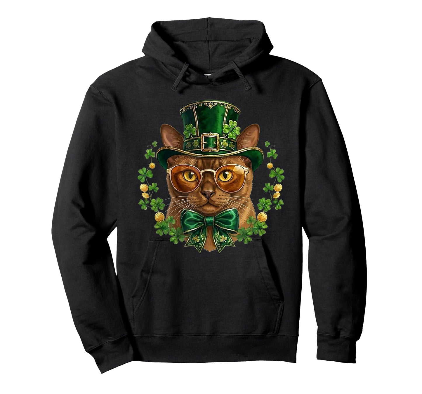 Burmese Cat Leprechaun Hat Glasses St Patricks Day T-Shirt