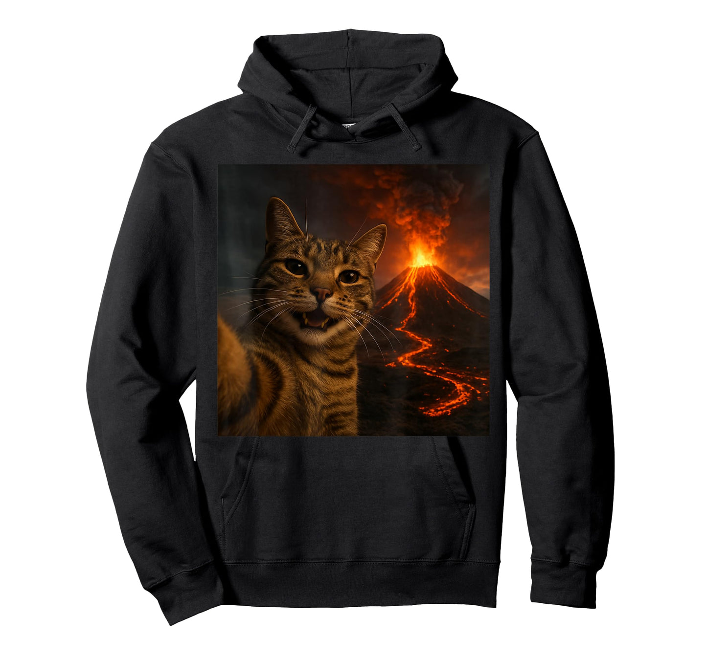 Funny Cat Selfie with Erupting Volcano Meme Sci-fi T-Shirt