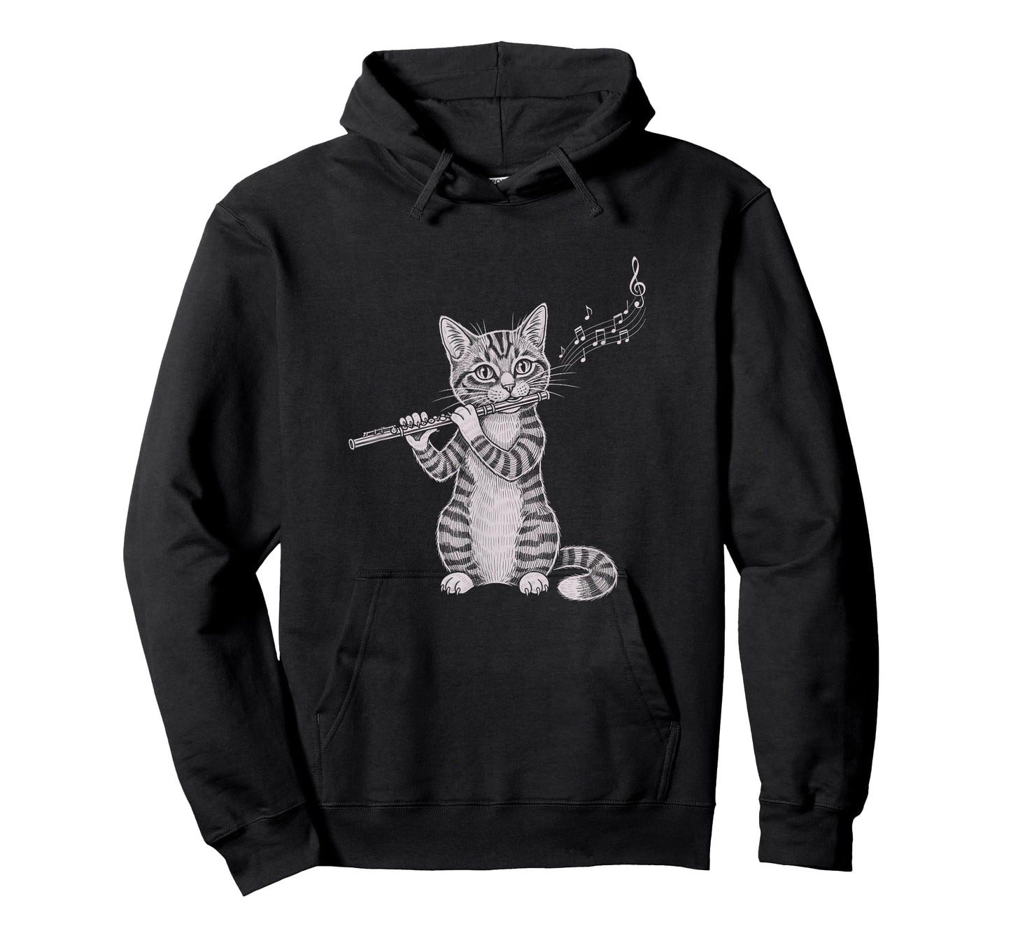 Cat Playing Flute Drawing Art Design T-Shirt