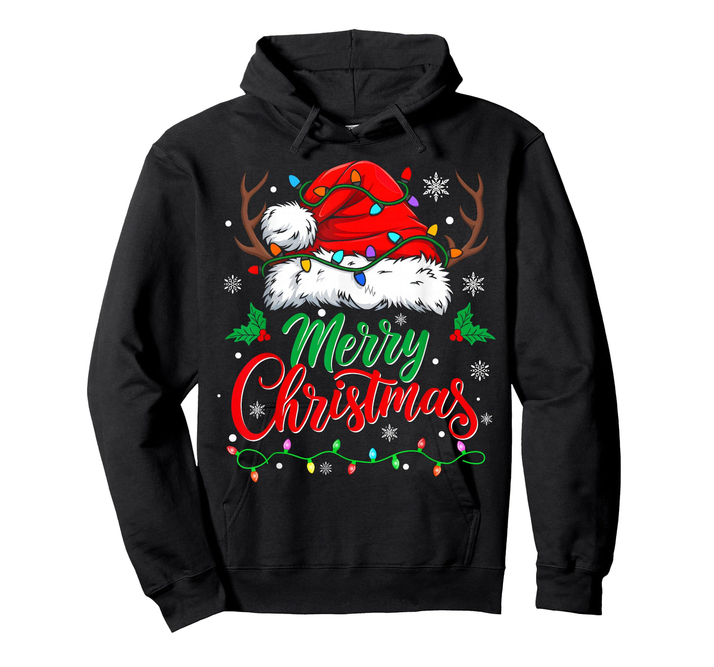 Merry Christmas Lights Red Santa Hat Xmas Family Men Women T-Shirt