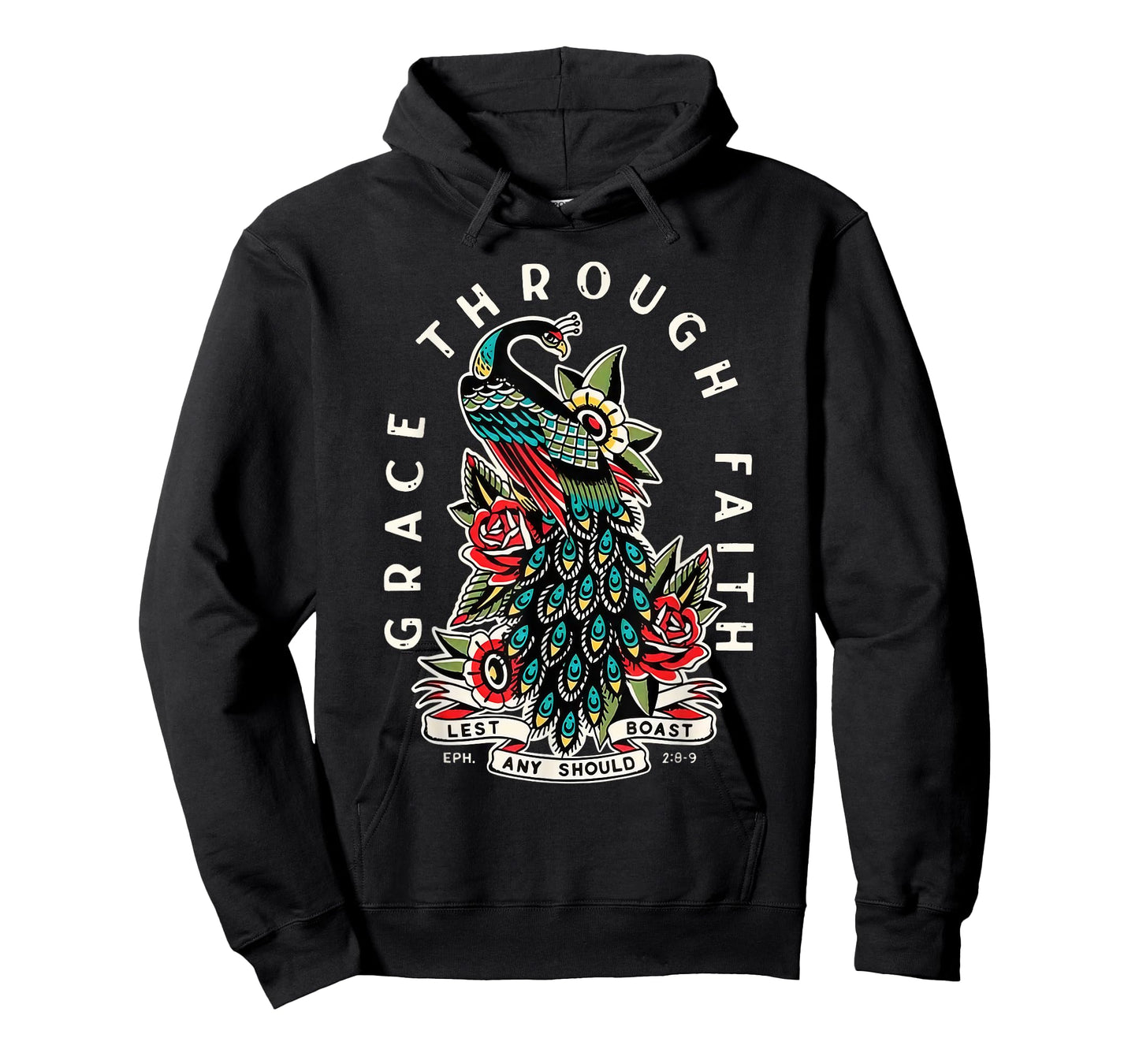 Grace Through Faith Lest Any Should Boast Peacock Christian T-Shirt