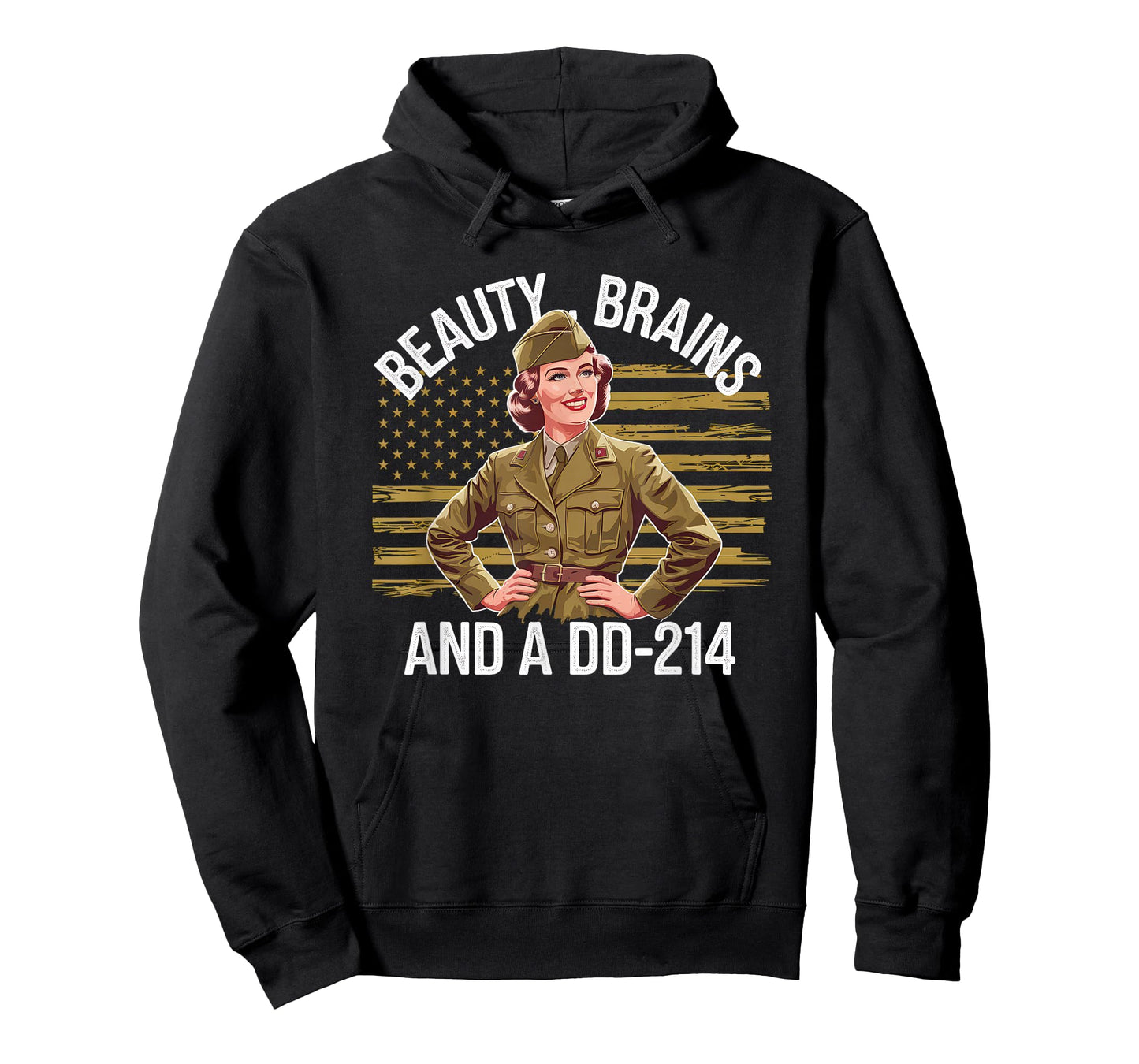Beauty Brains and A DD-214 Strong Veteran Woman American T-Shirt
