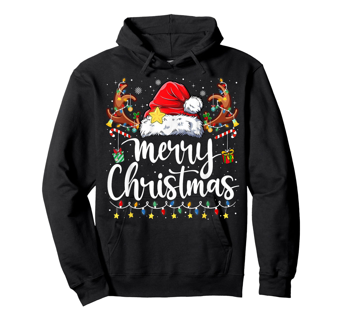 Merry Christmas Lights Red Santa Hat Xmas Family Men Women T-Shirt