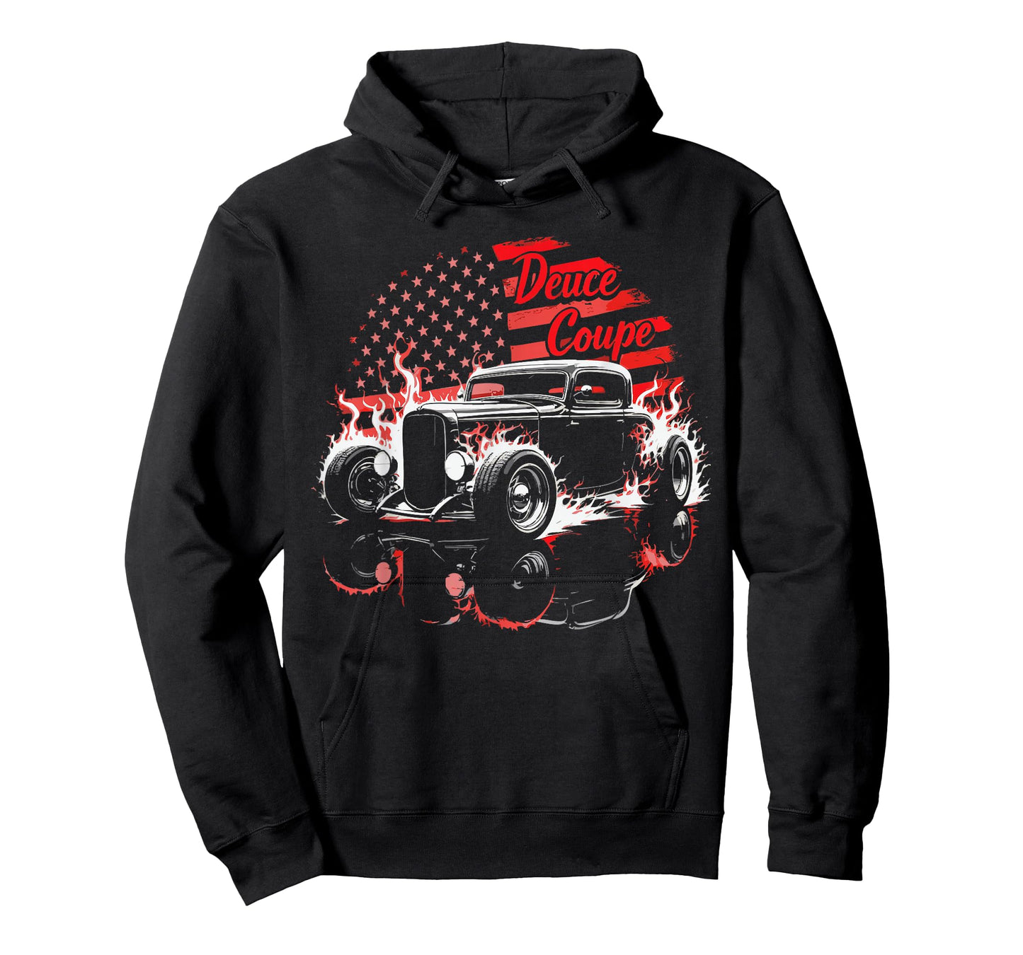 1932 Deuce Coupe Classic Flame Silhouette USA Flag T-Shirt