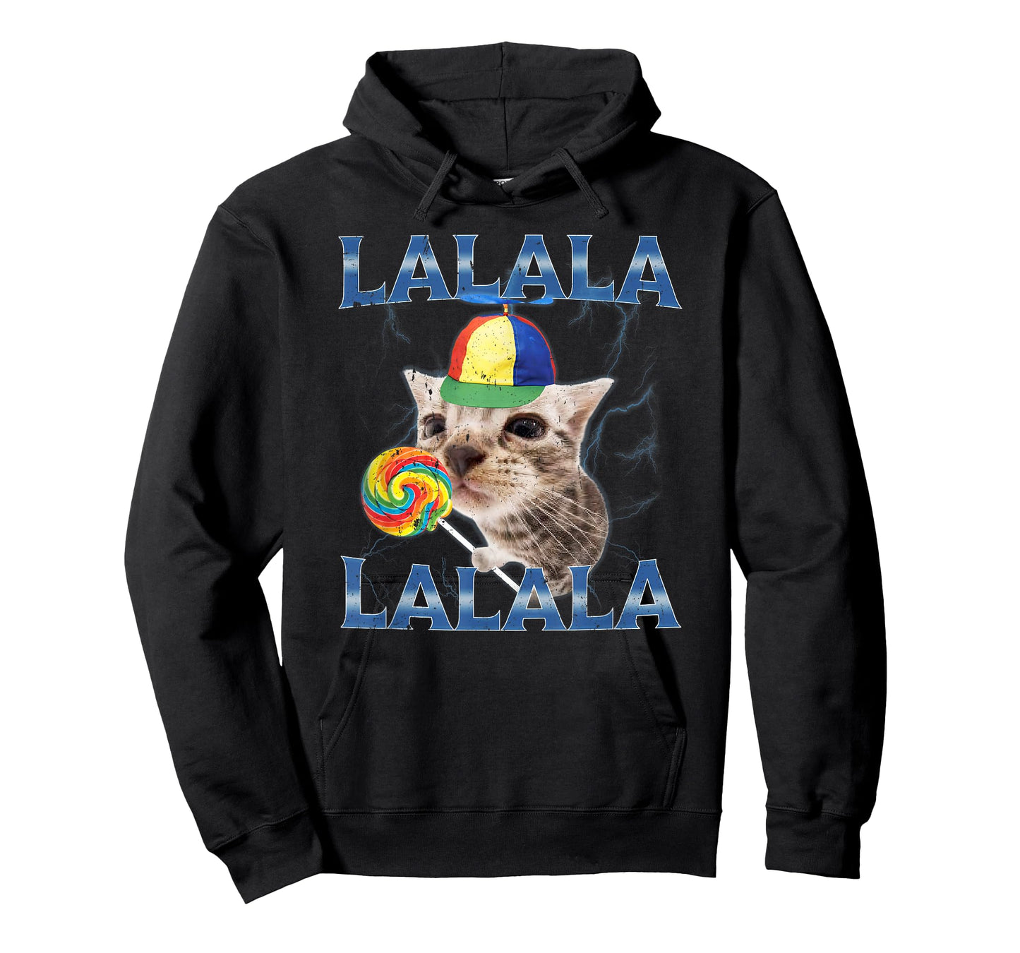 Silly Lalala Cat Meme with Propeller Hat and Candy T-Shirt