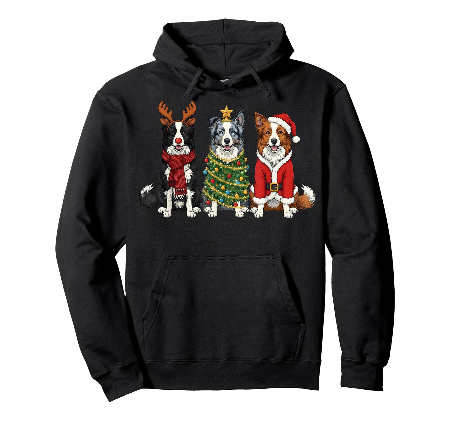 Retro Christmas Border Collie Santa Reindeer Dog Lover T-Shirt