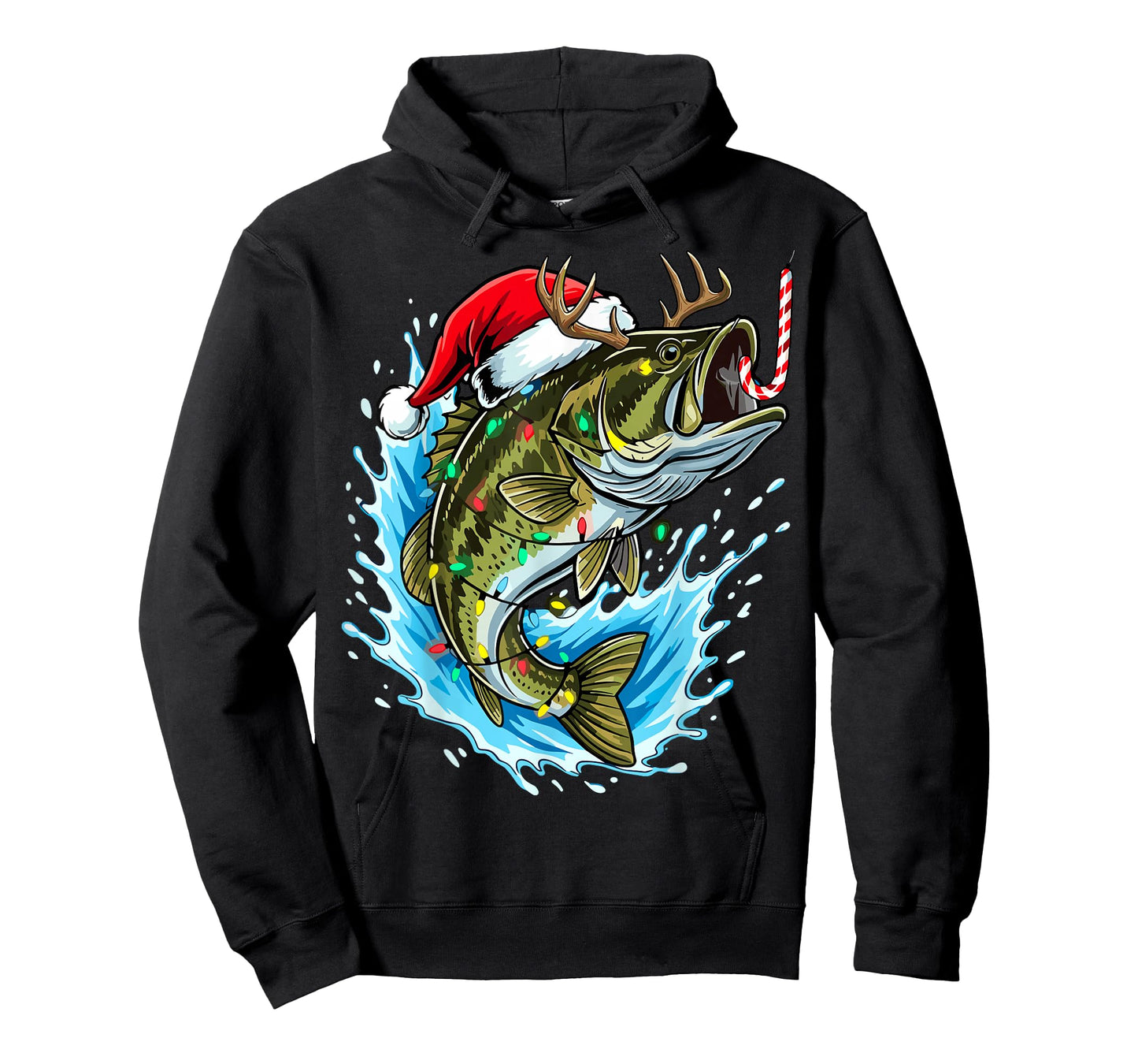 Christmas Bass Fishing Lights Xmas Santa Hat Fish T-Shirt