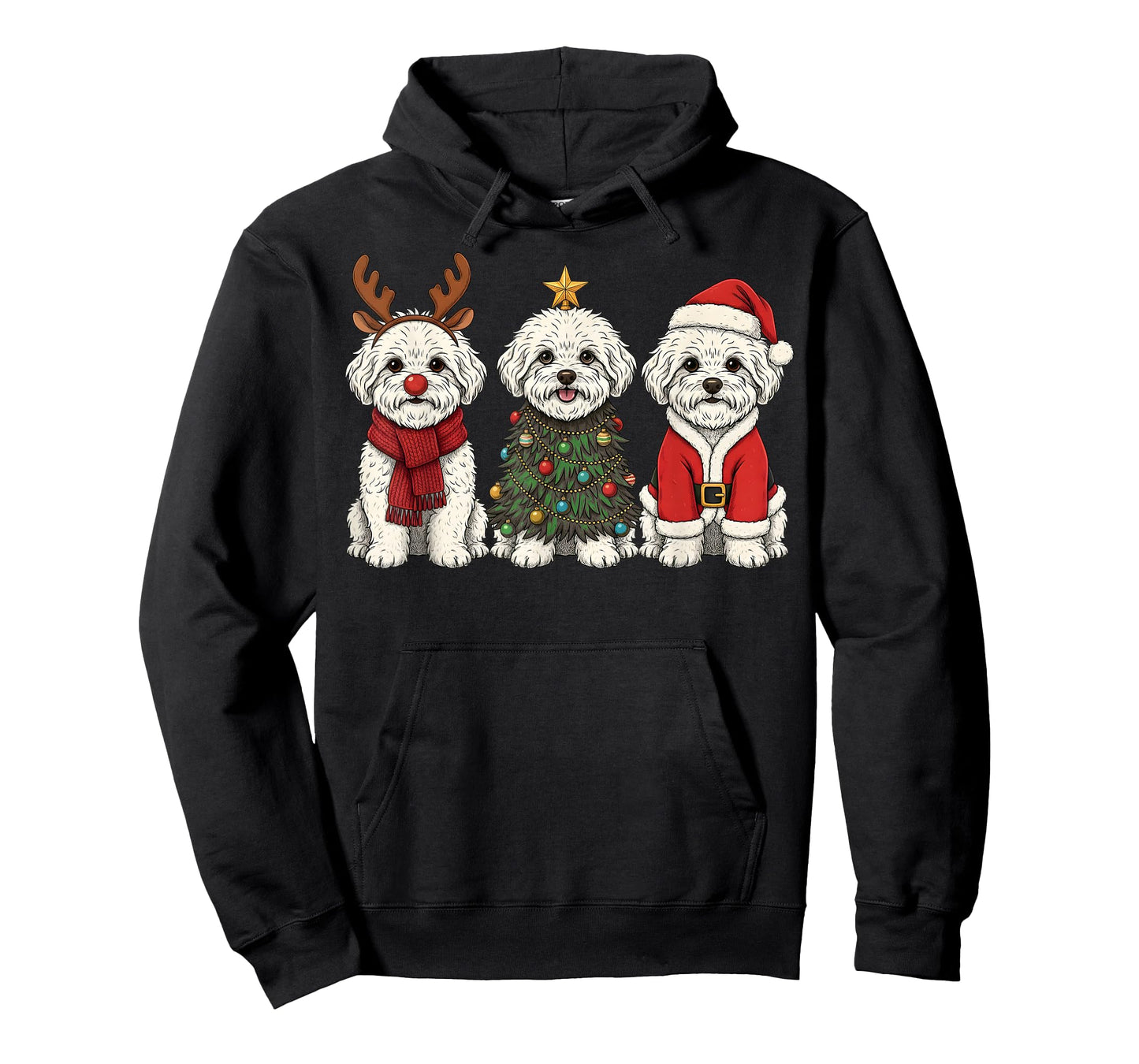 Retro Christmas Bichon Frise Santa Reindeer Dog Lover T-Shirt