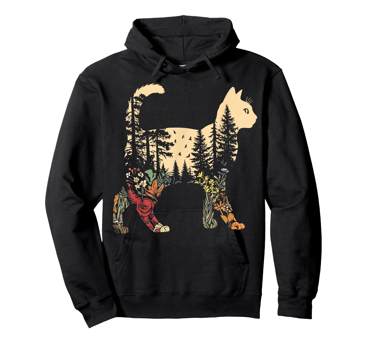 Boho Cat Plants Forest Nature Wildflower Hiking Camping T-Shirt