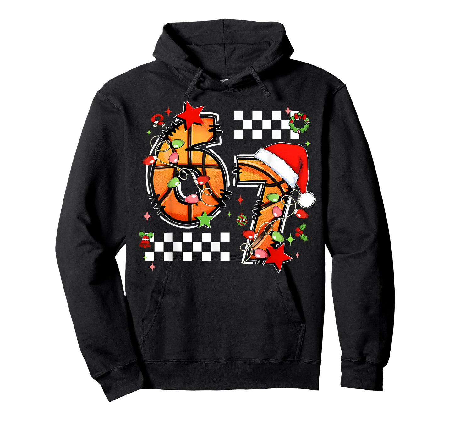 Checkered 67 Basketball Santa Hat Christmas Six Seven Meme T-Shirt