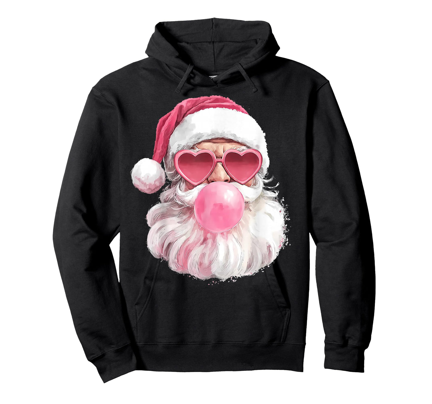Christmas Retro Santa Face Bubble Gum Pink Heart Sunglasses T-Shirt