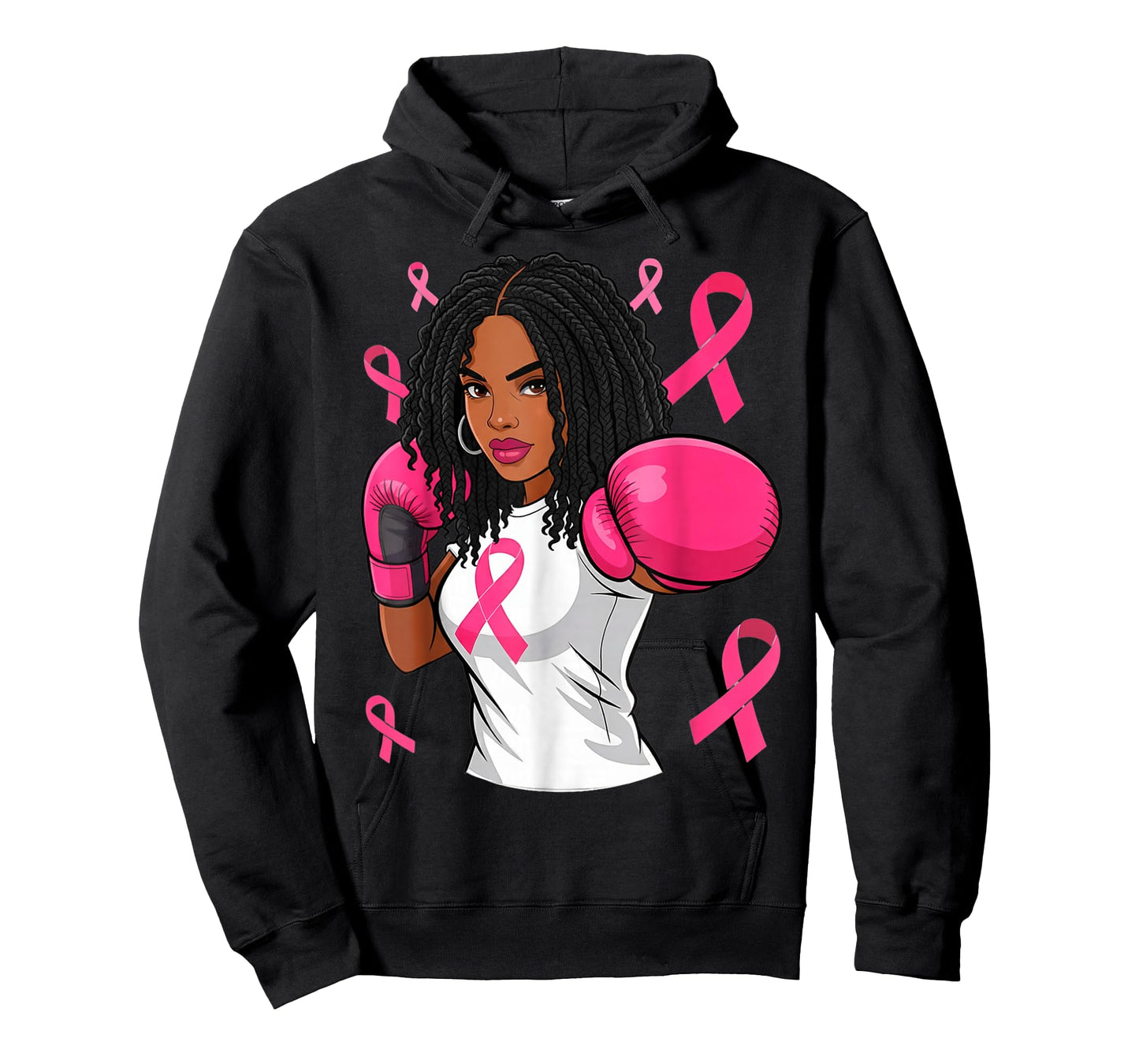 Women Black African American Breast Cancer Afro Pink Ribbon T-Shirt