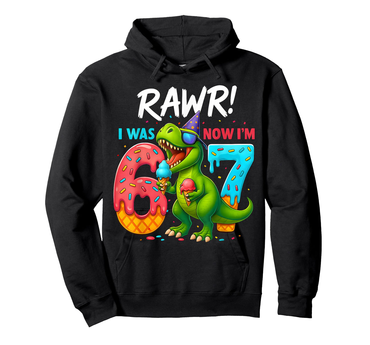 I was 6 Now I’m 7 Years Old 7th Birthday 6-7 T Rex Dinosaur T-Shirt
