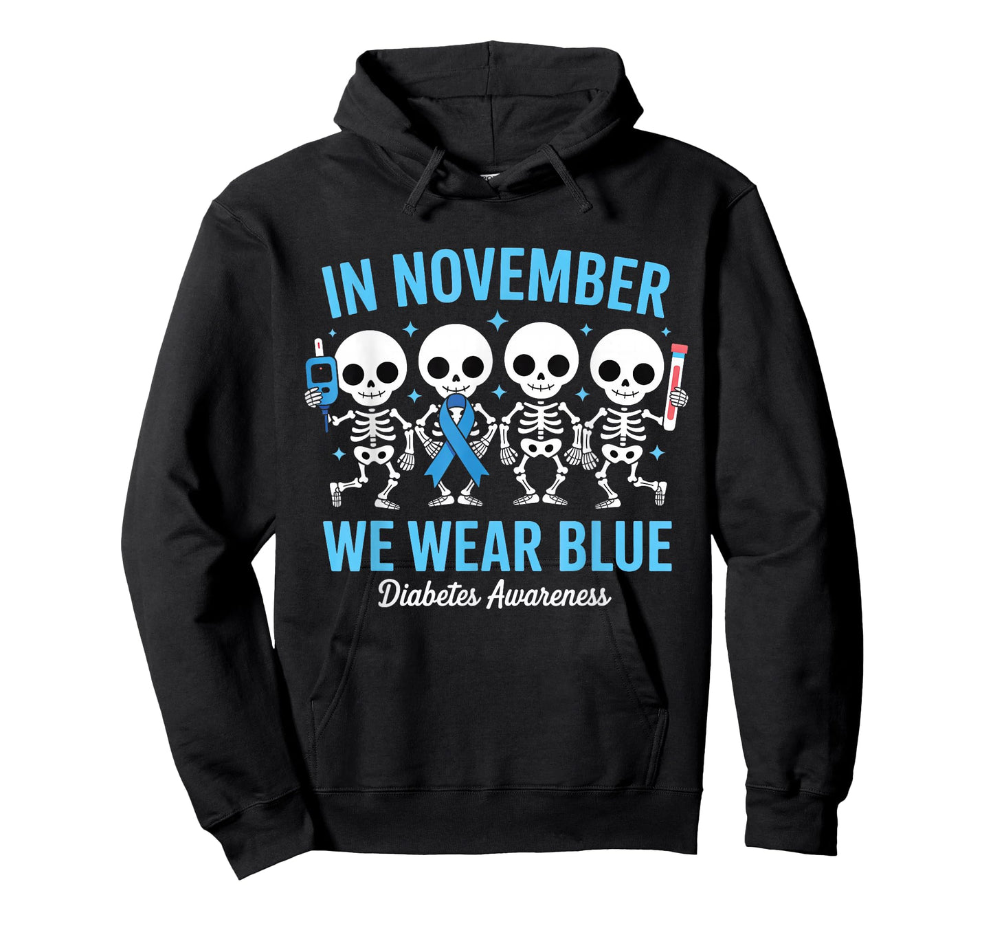 in November We Wear Blue Skeleton Diabetes Awareness T-Shirt