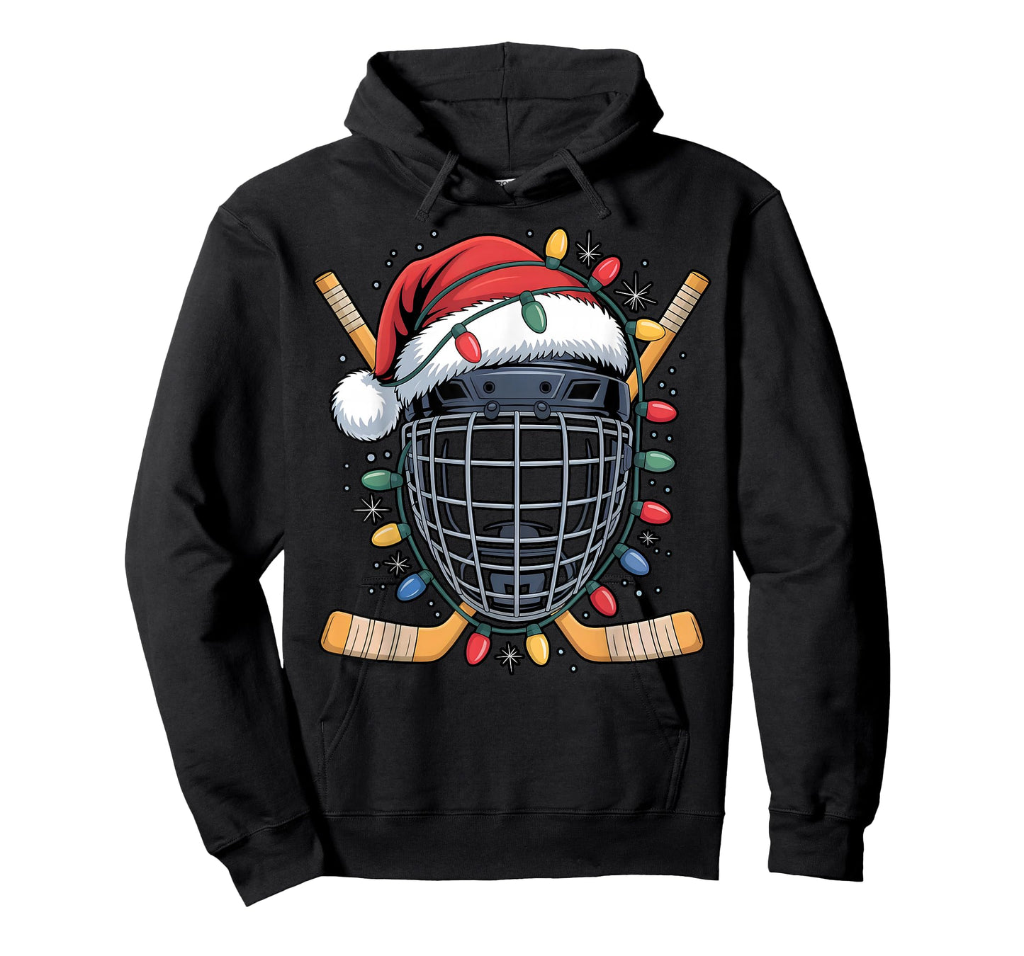 Santa Hockey Goalie Mask Christmas Lights Xmas Men Boys T-Shirt