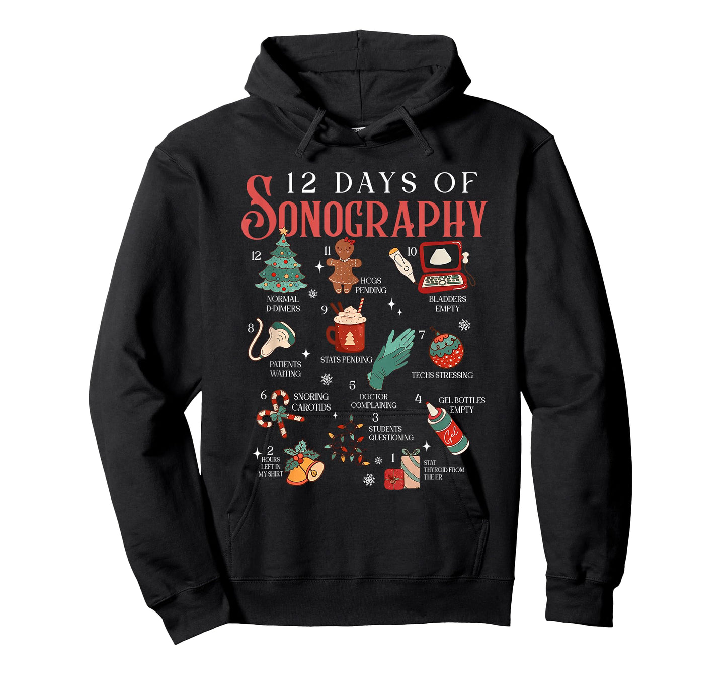 Retro Funny 12 Days of Sonography Ultrasound Tech Christmas T-Shirt