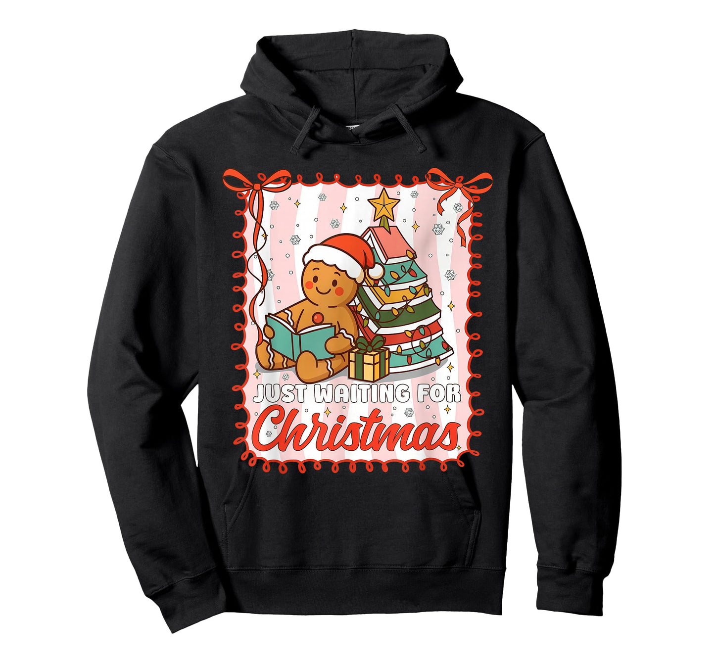 Just Waiting for Christmas Cute Gingerbread Reading Book T-Shirt