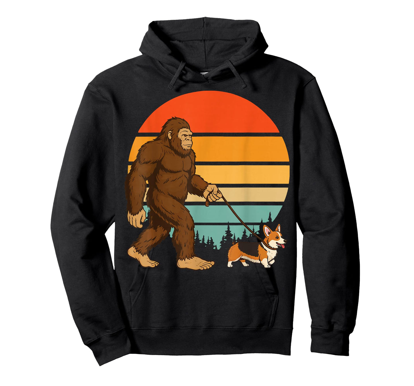 Bigfoot Corgi Retro T-Shirt