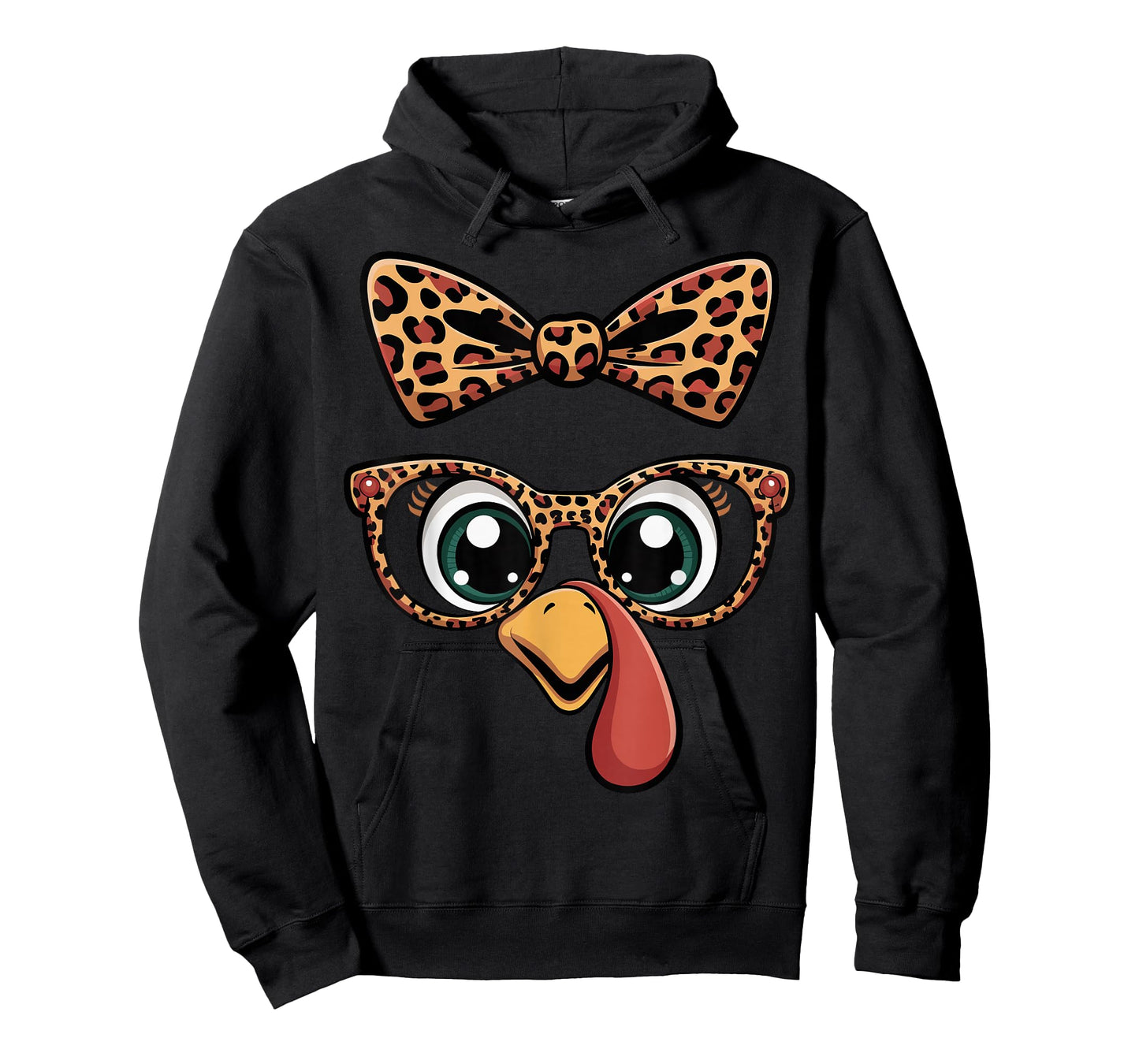 Thanksgiving Turkey Face Leopard Bow Glasses Women Girls T-Shirt