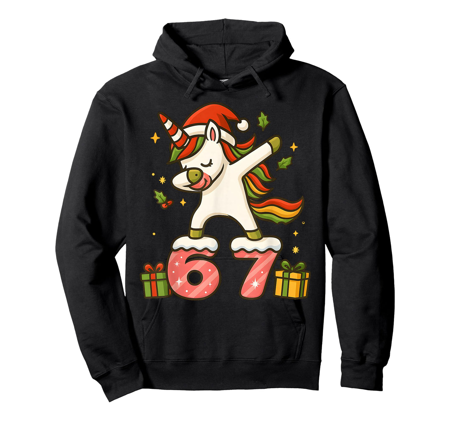 Funny 67 Christmas Unicorn Six Seven Meme Santa Kids Girls T-Shirt