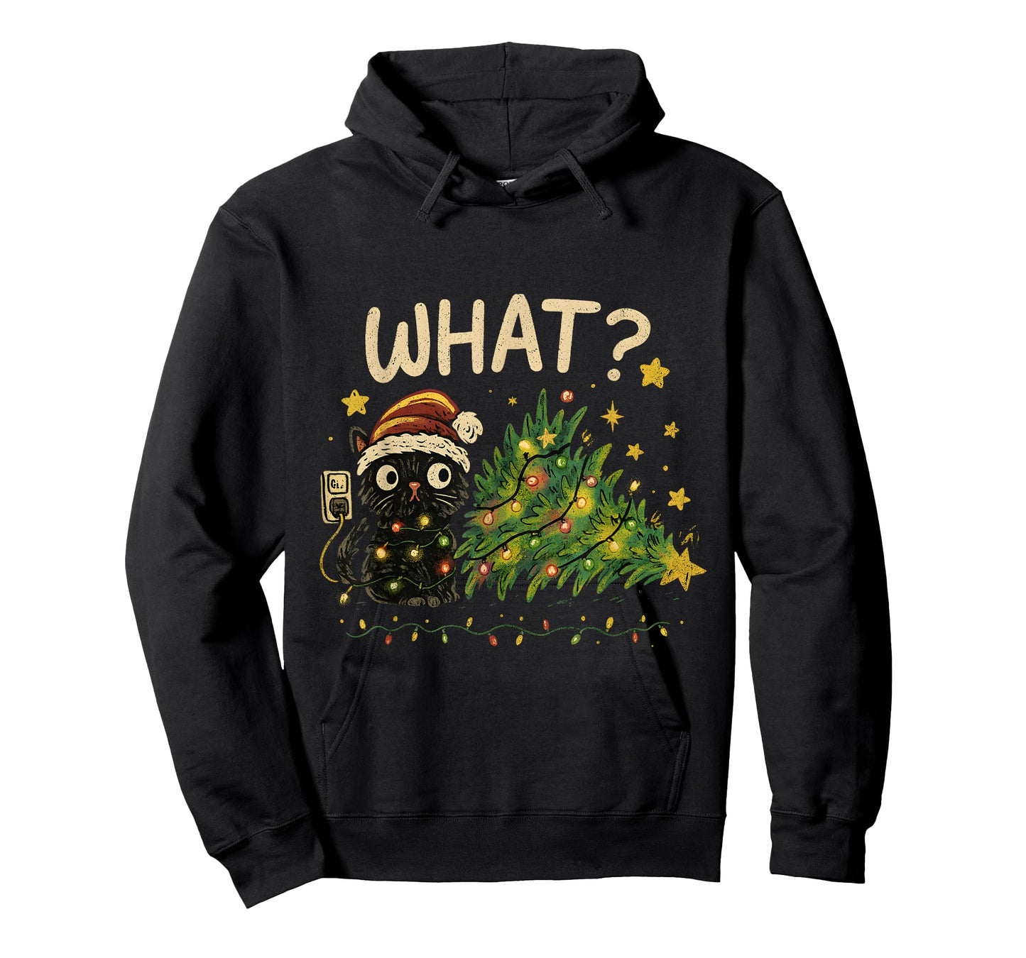Funny Cat with Christmas Lights and Fallen Tree Art T-Shirt