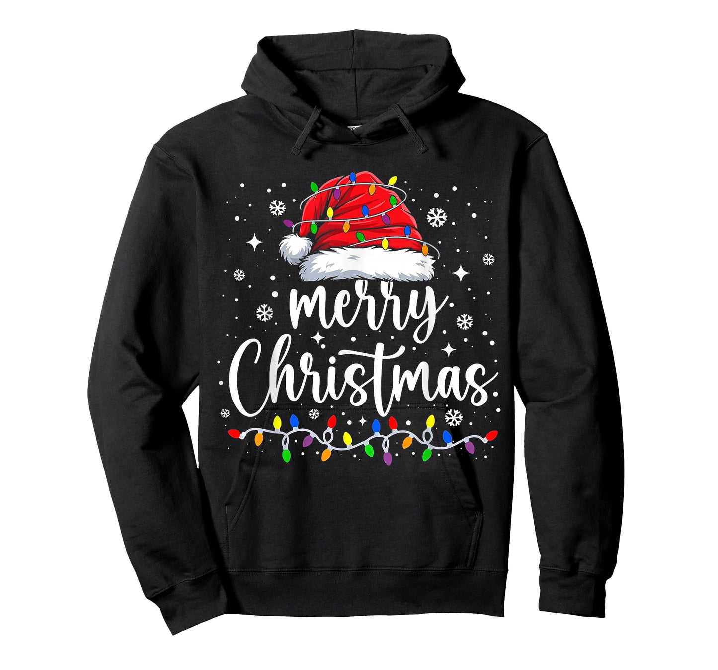 Merry Christmas Lights Santa Hat Xmas Family Matching Pajama T-Shirt