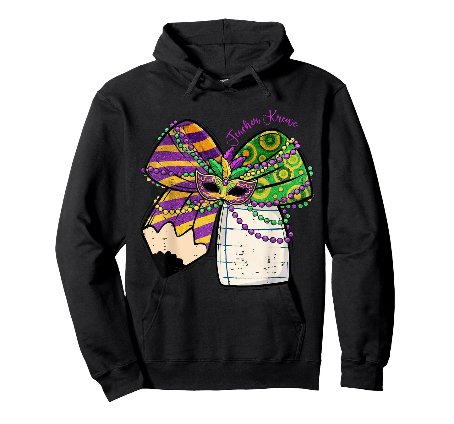 Coquette Bow Pencil Mask Beads Mardi Gras Teacher Krewe Cute T-Shirt