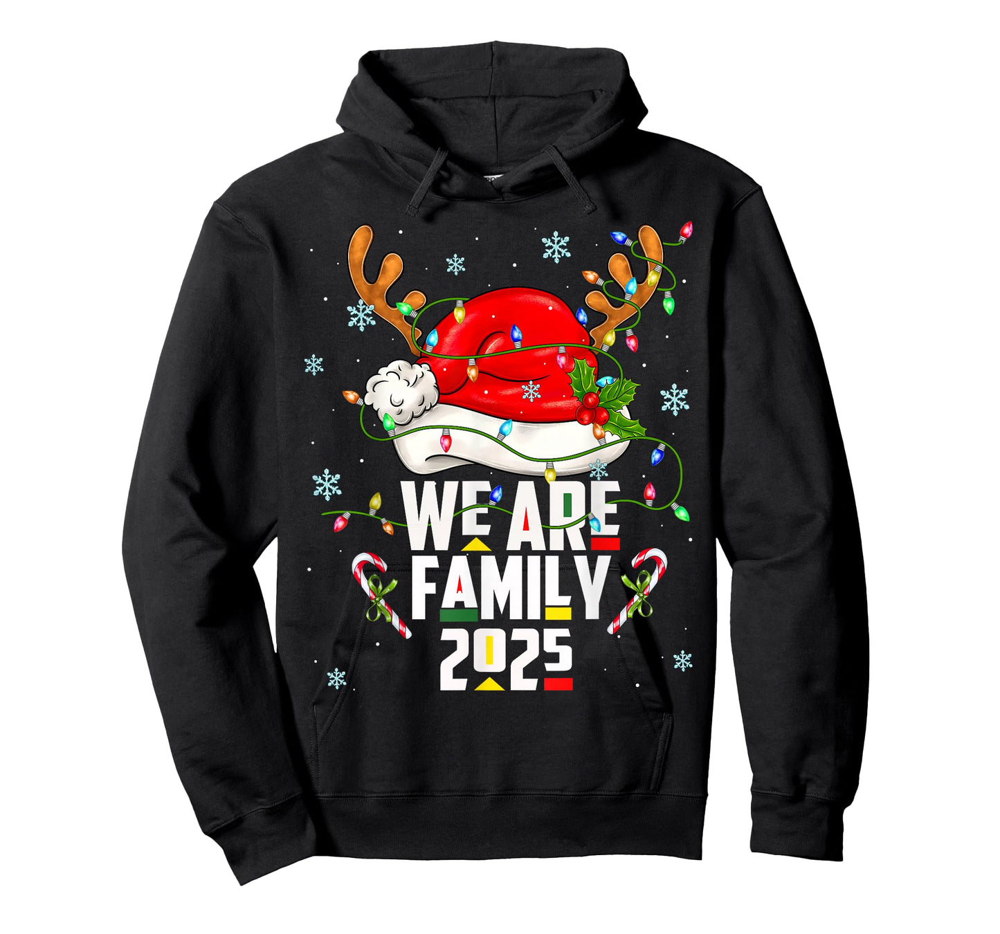 We are Family 2025 Black Christmas Tree Santa Pjs Matching T-Shirt