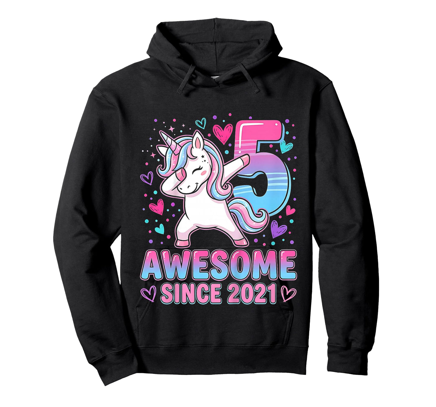 Kids 5th Birthday Girl Unicorn Shirt Awesome Since 2021 Unicorn T-Shirt