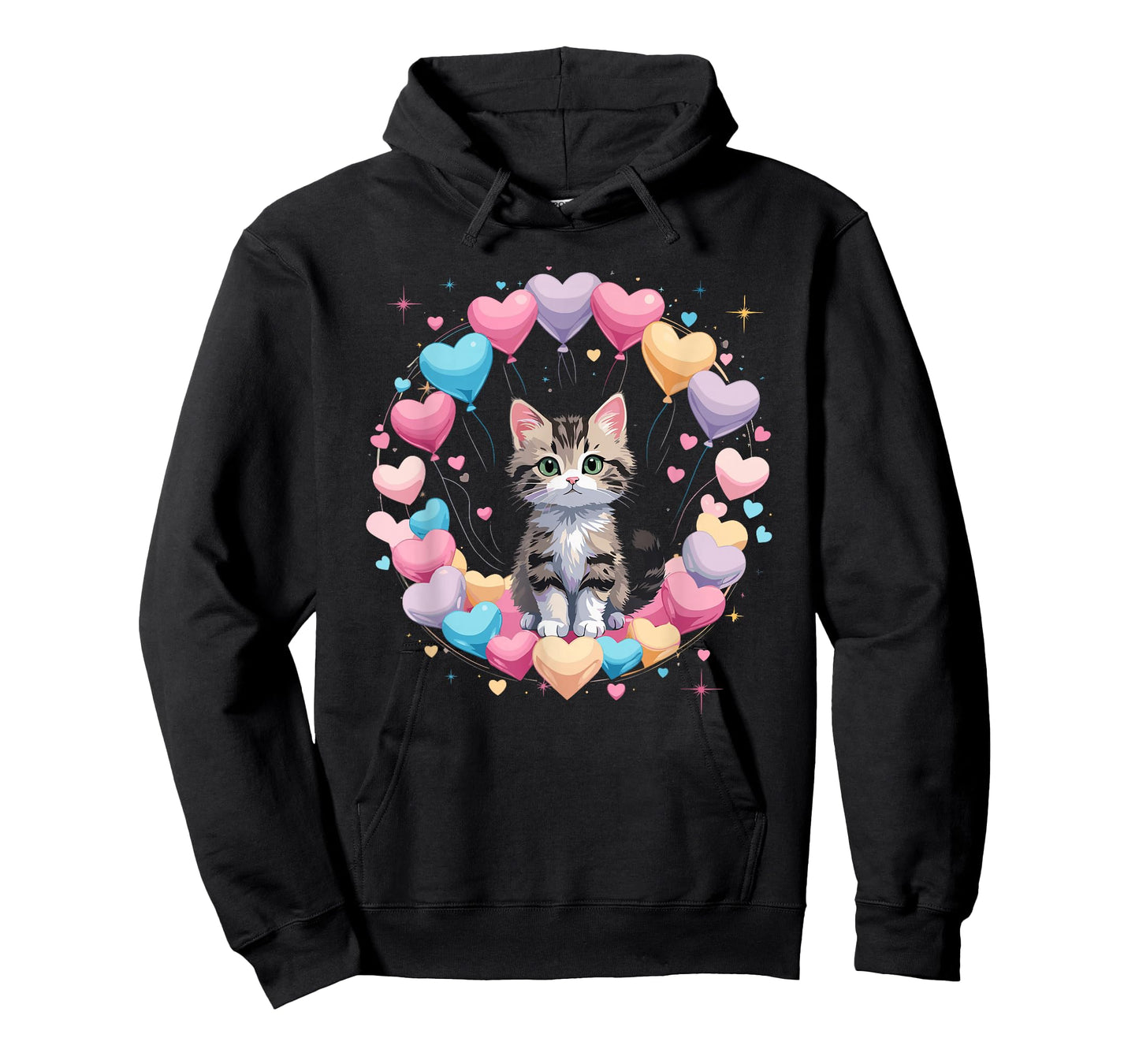 Valentines Day Cute Kitten with Heart Balloons T-Shirt