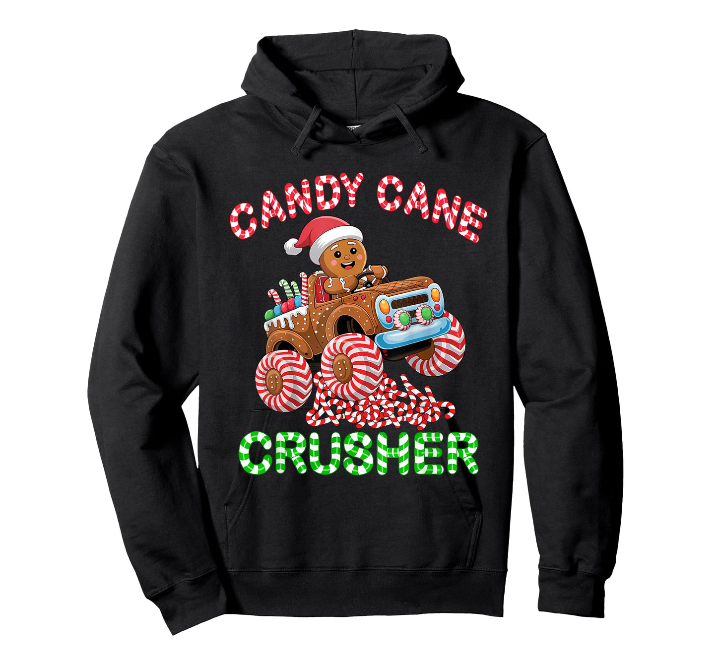 Kids Christmas Gingerbread Candy Cane Crusher Monster Truck T-Shirt