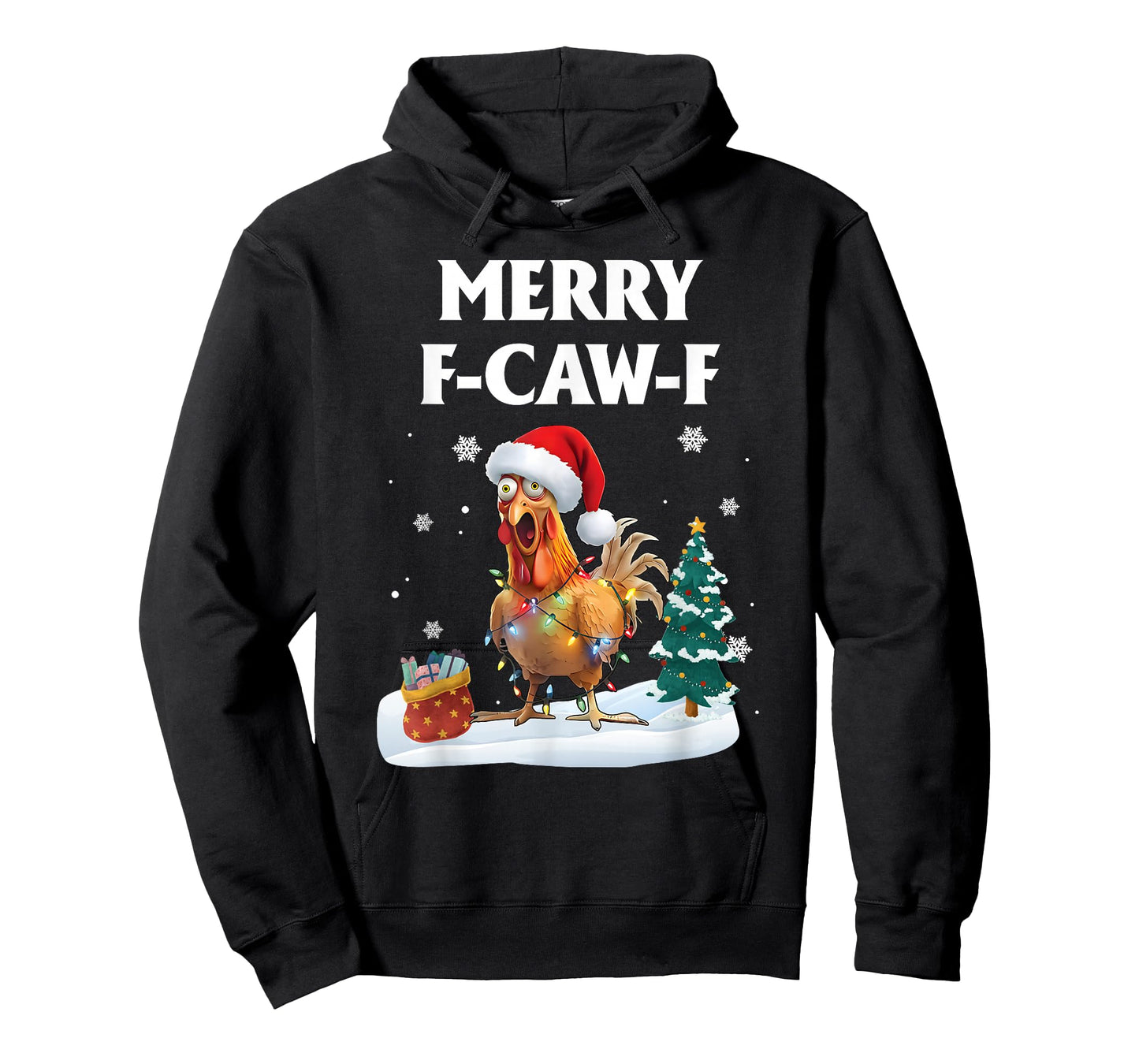 Merry F-Caw-F Funny Chicken Santa Rooster Christmas Lights T-Shirt