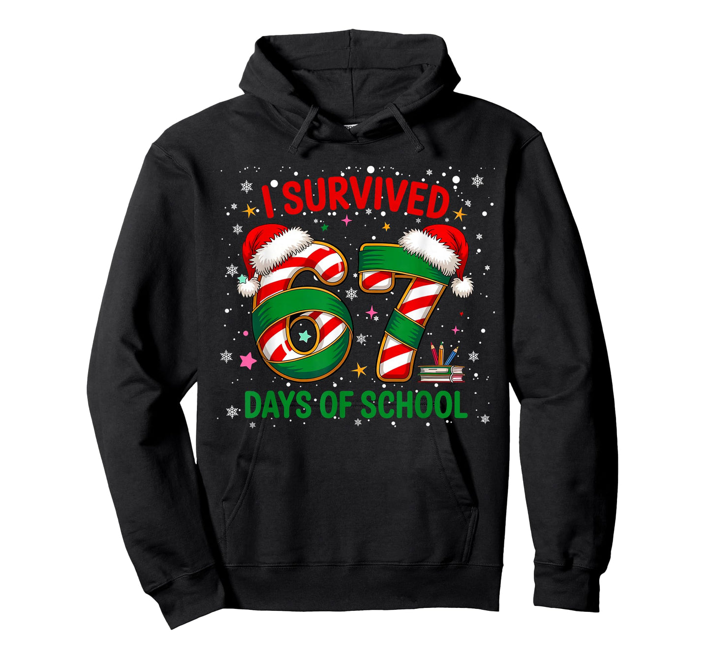 I Survived 67 Days of School Christmas Candy Cane Six Seven T-Shirt
