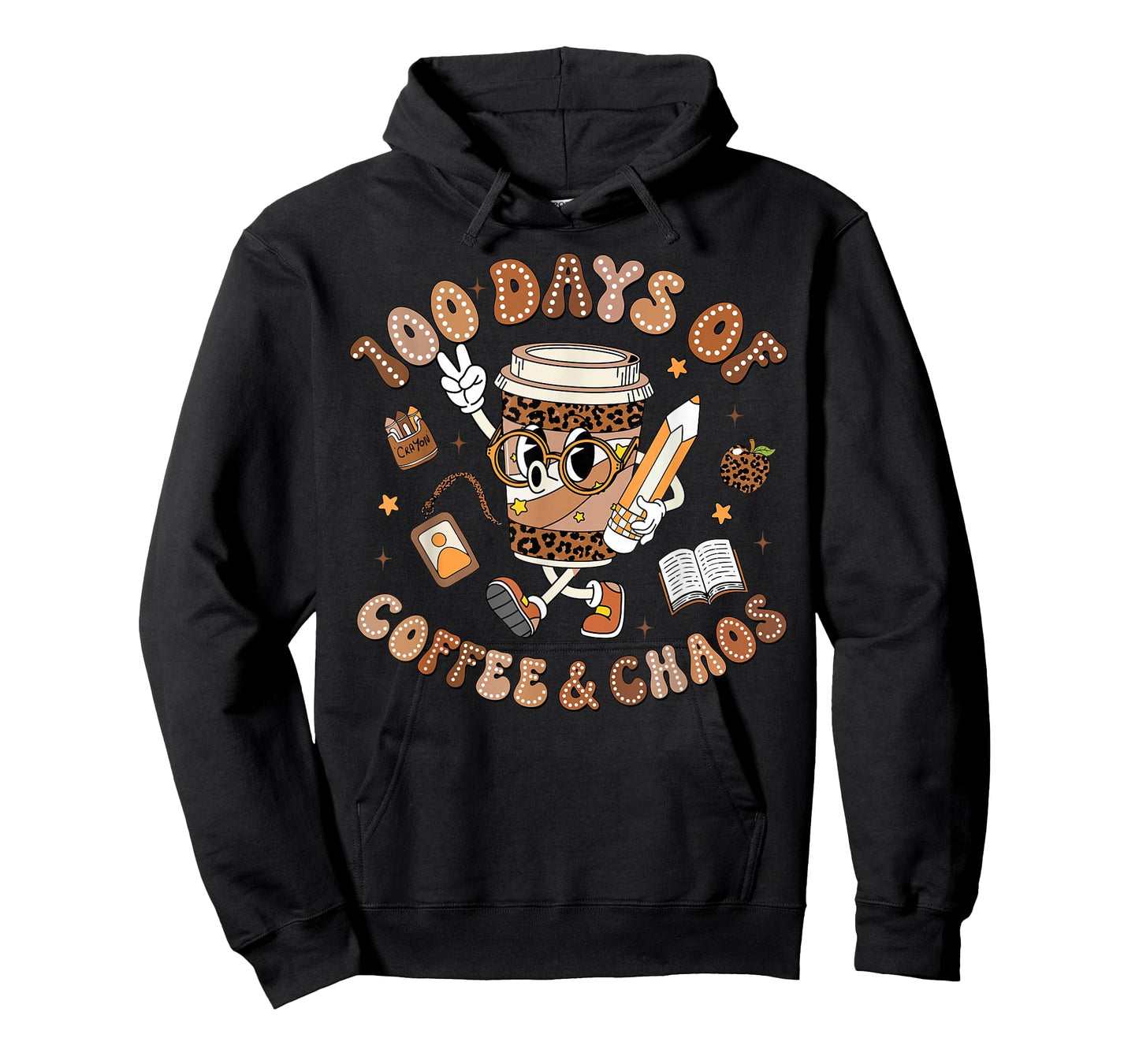 Teacher 100 Days of Coffee Chaos 100th Day of School Leopard T-Shirt