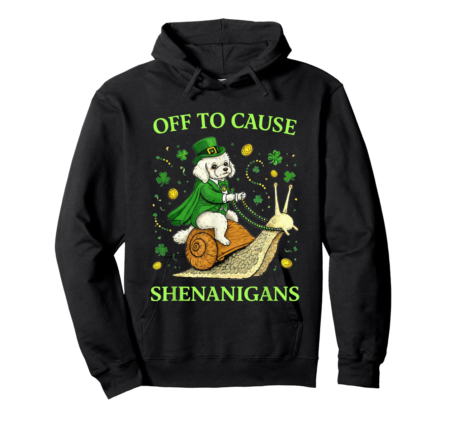 St Patricks Day Toy Poodle Riding Snail Shenanigans T-Shirt