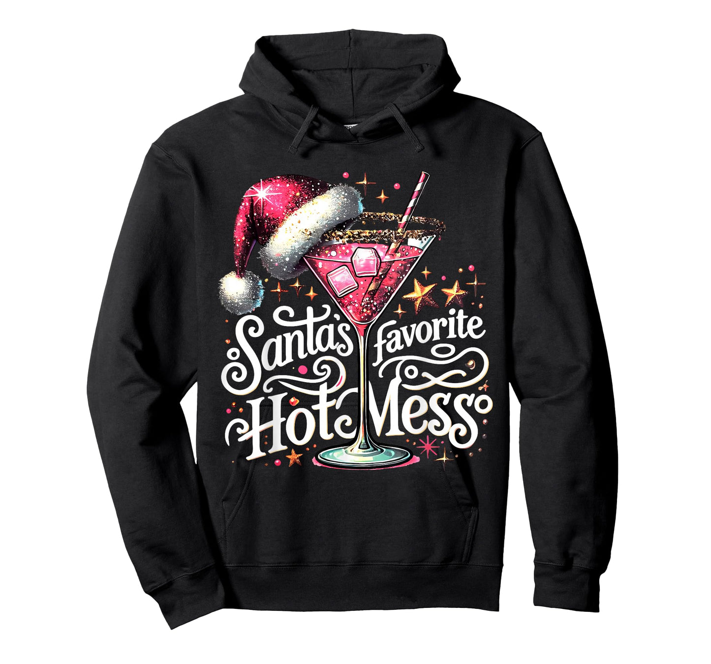 Retro Funny Santa's Favorite Hot Mess Cocktail Christmas T-Shirt