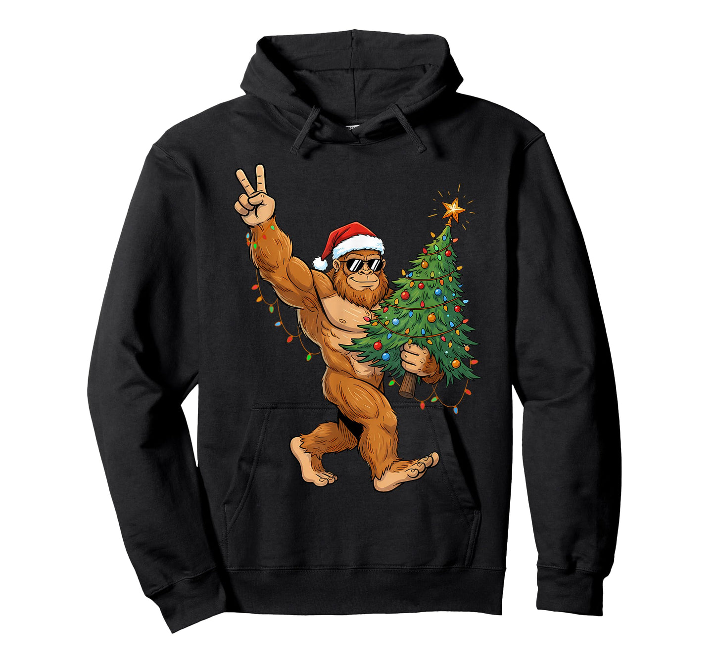 Sasquatch Christmas Tree Lights Shirt Funny Xmas Boys Men T-Shirt