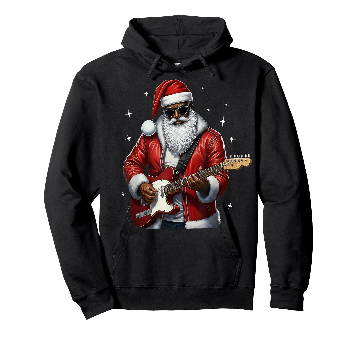 African American Santa Playing Guitar Cool Black X-Mas T-Shirt