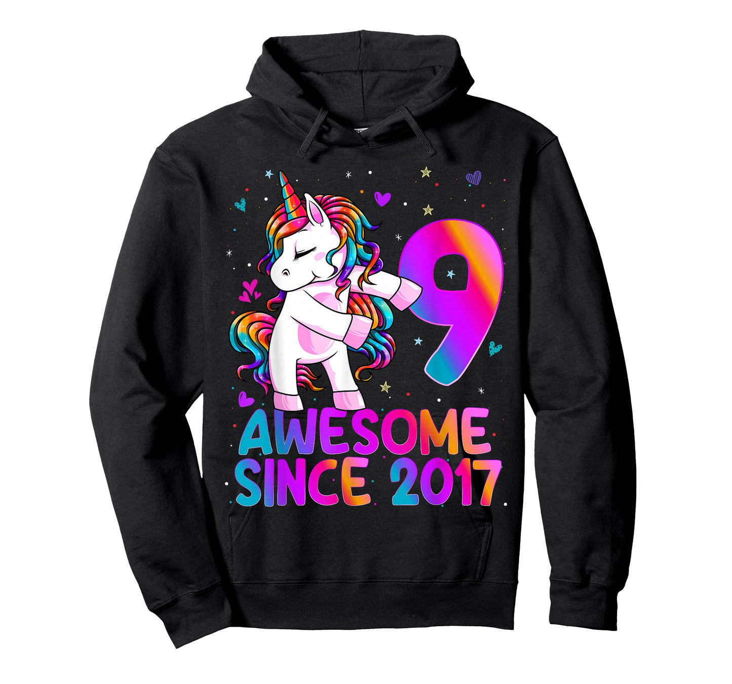 9 Year Old Girl Awesome Since 2017 Unicorn 9th Birthday Girl T-Shirt