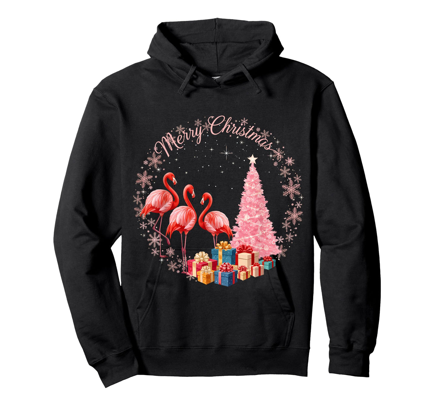 Flamingo Light Xmas Snow Hat Santa Merry Christmas T-Shirt