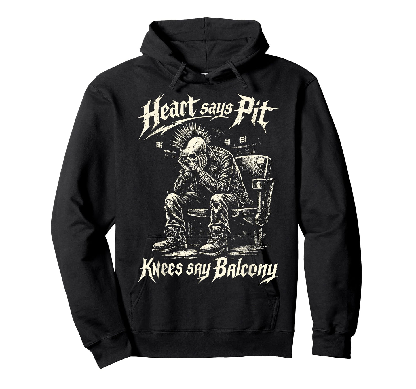 Heart Says Pit Knees Say Balcony Old Metal Rock Fan Mosh Pit T-Shirt