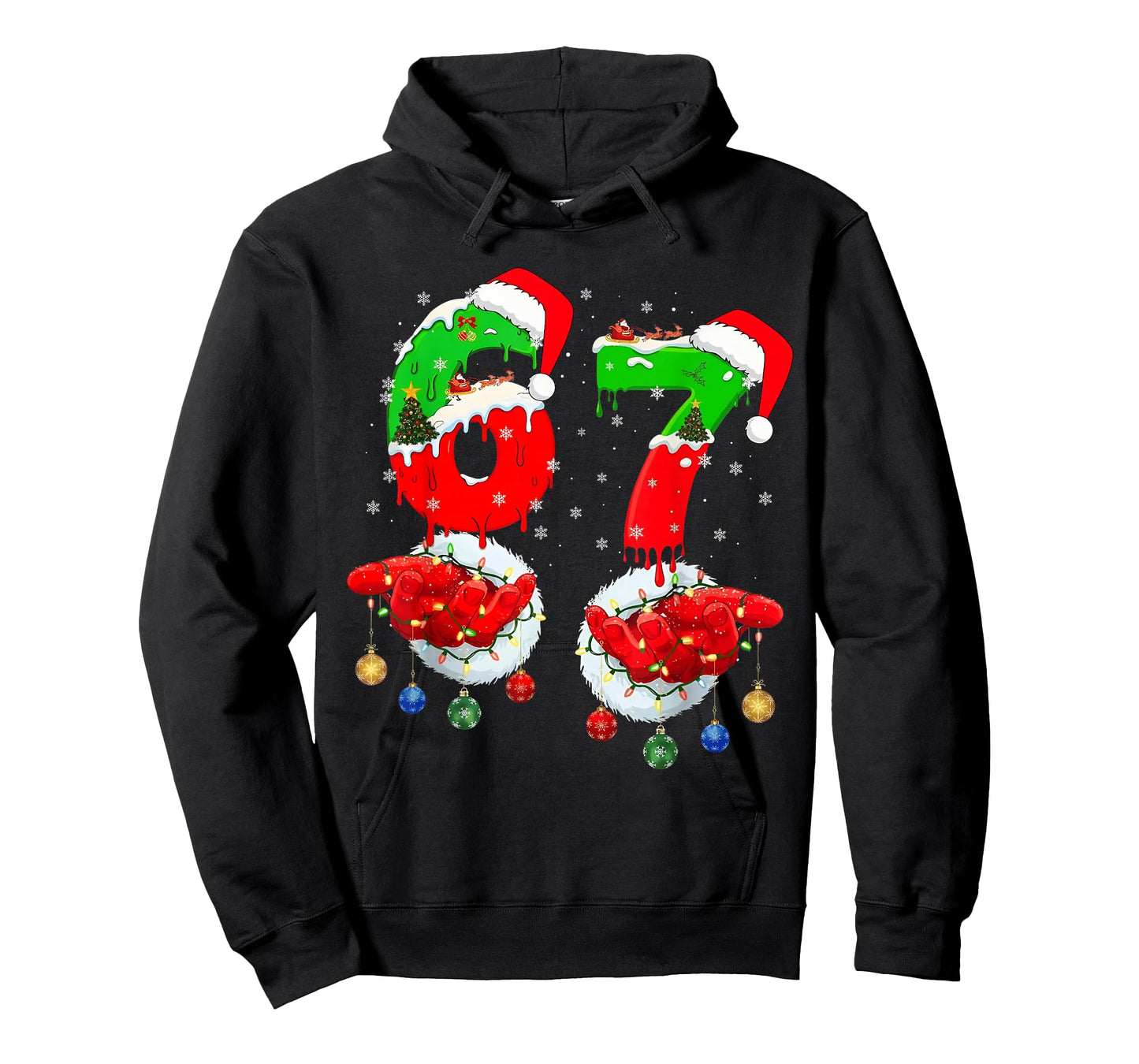 Funny Six Seven 67 Meme 6 7 Christmas Santa Hand Boys Teens T-Shirt