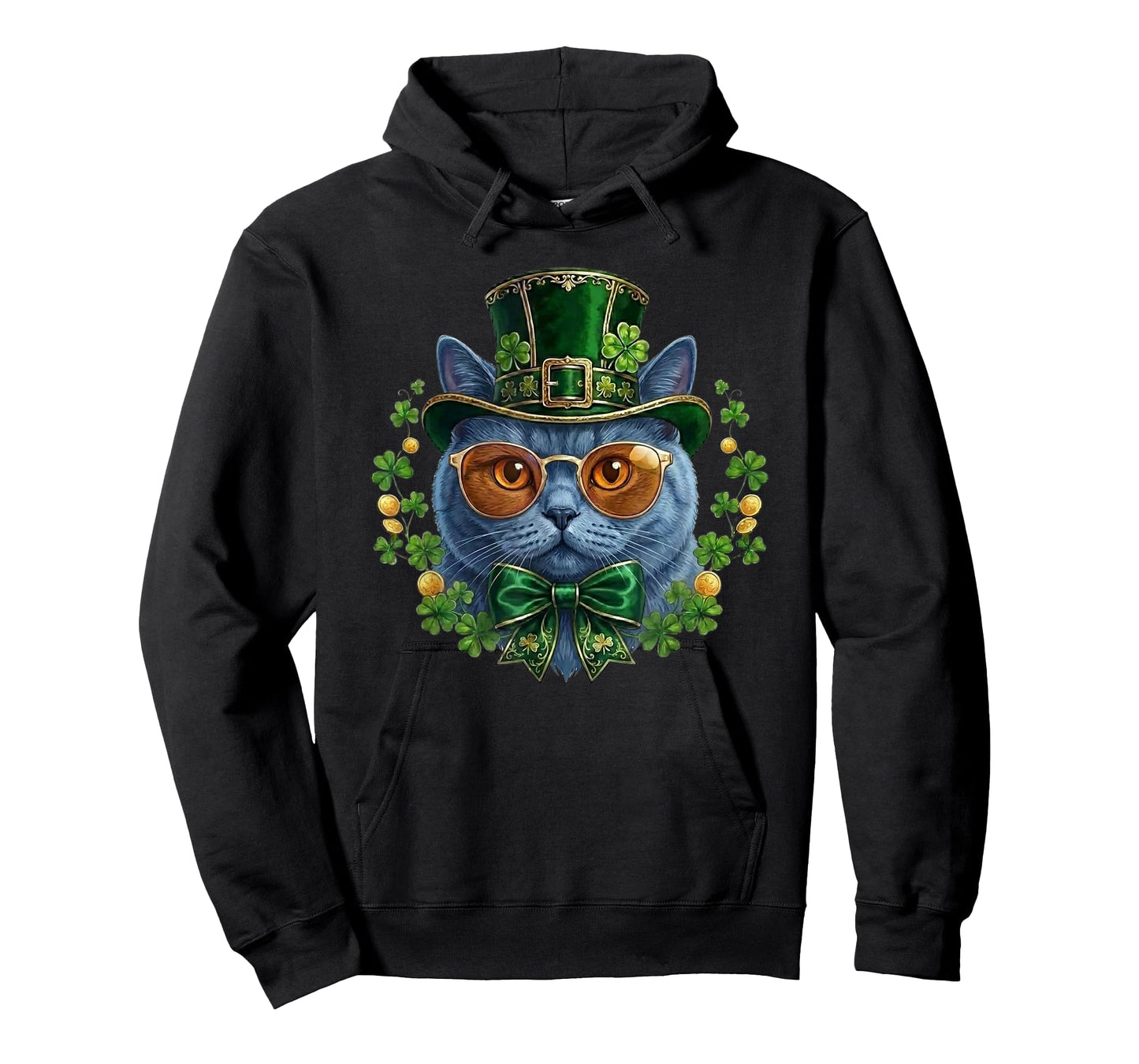 British Shorthair Cat Leprechaun Hat Glasses St Patricks Day T-Shirt