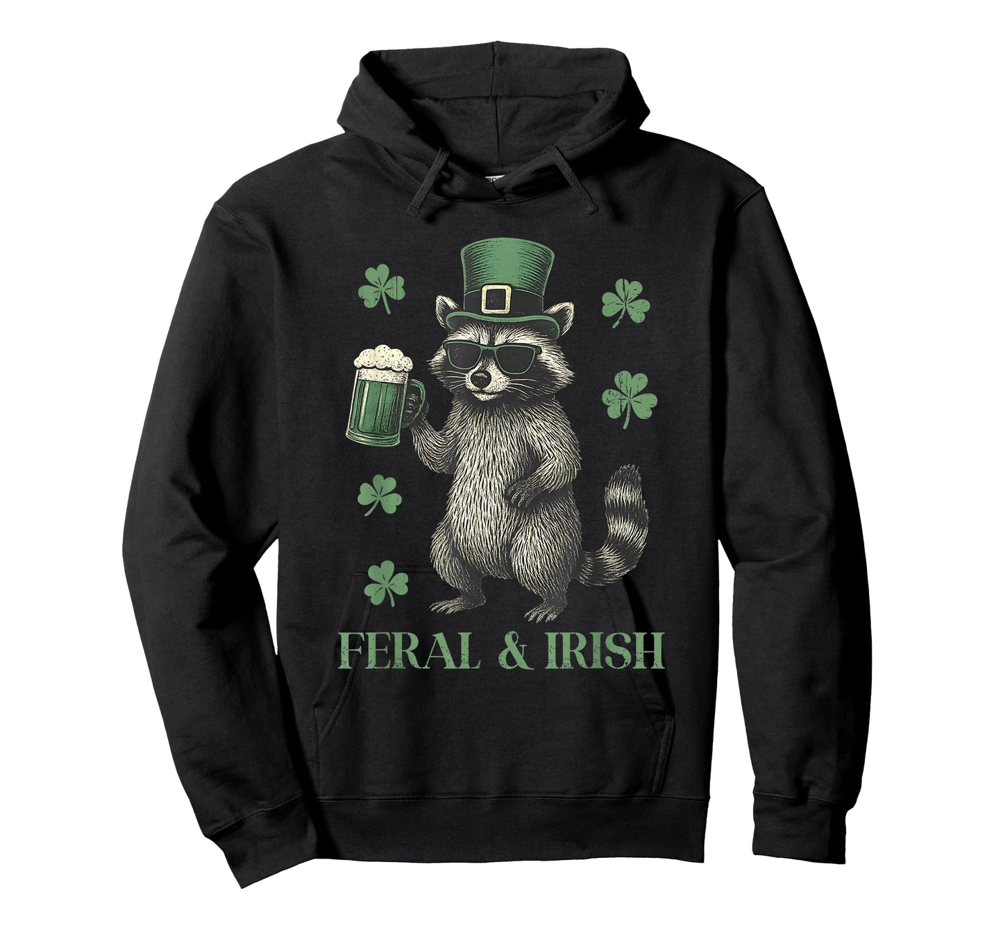 Feral Raccoon & Shamrock St Patrick's Day, Funny Shenanigans T-Shirt