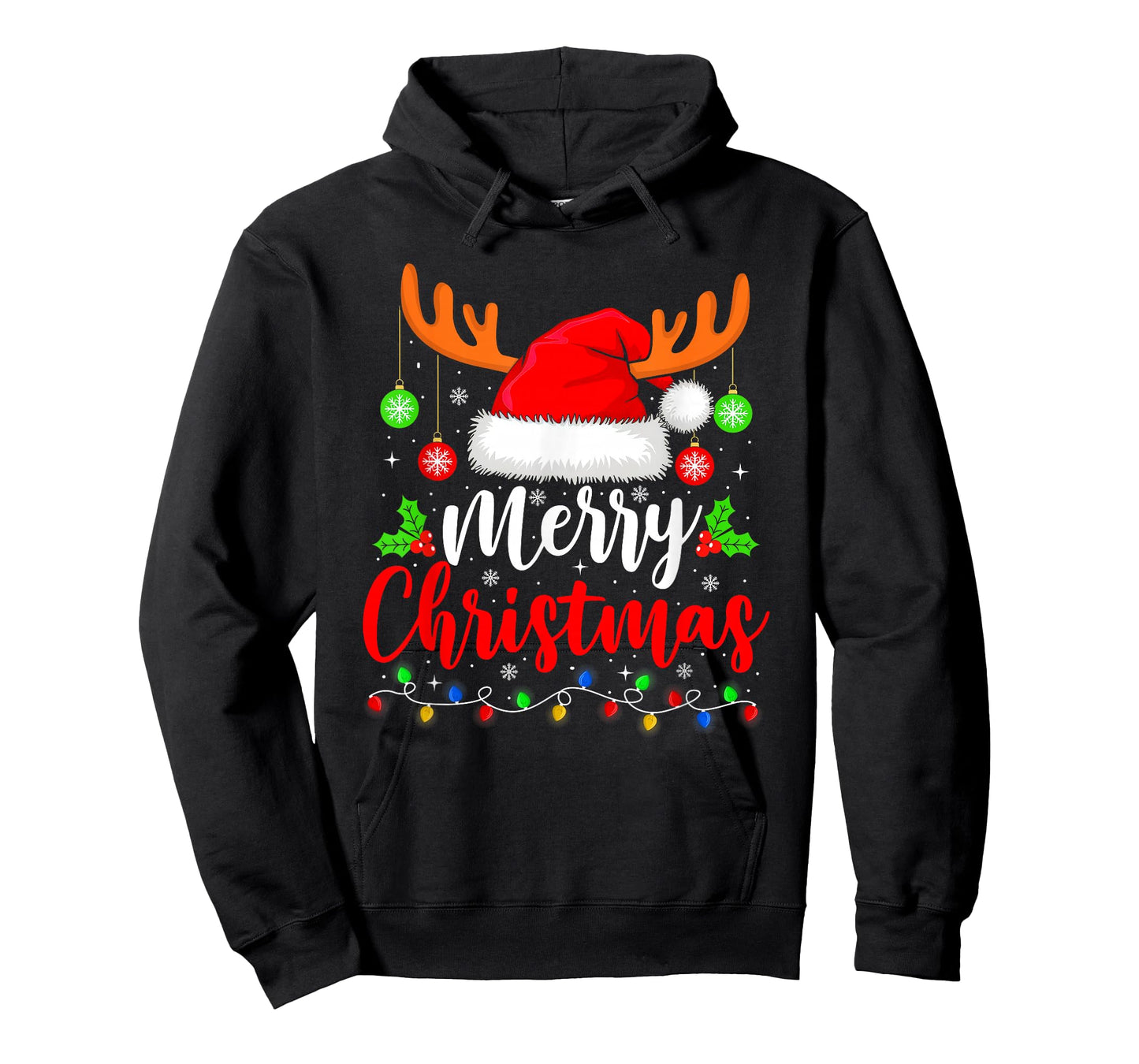 Merry Christmas Reindeer Santa Hat Xmas Family Men Women T-Shirt