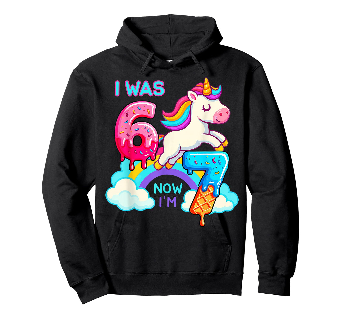 I was Six Now Seven Ice Cream Drip Unicorn 67 Meme Birthday T-Shirt