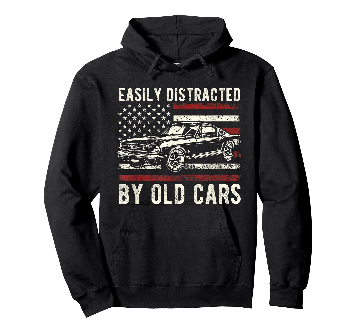 Easily Distracted by Old Cars Classic Vintage American Flag T-Shirt